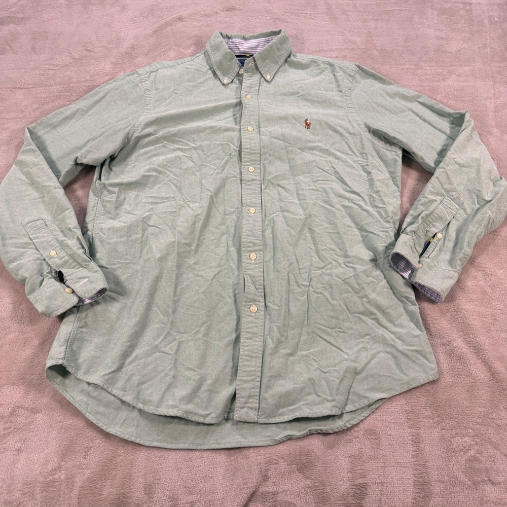 Ralph Lauren Mens Large Classic Fit Sage Green Cotton Oxford Button Down Shirt